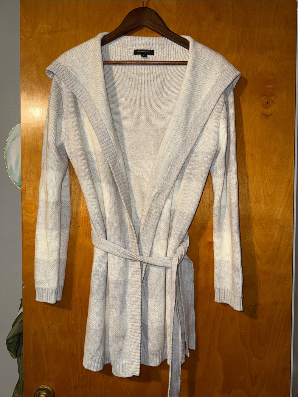 Banana Republic Cream Hooded Open-Front Belted Cardigan